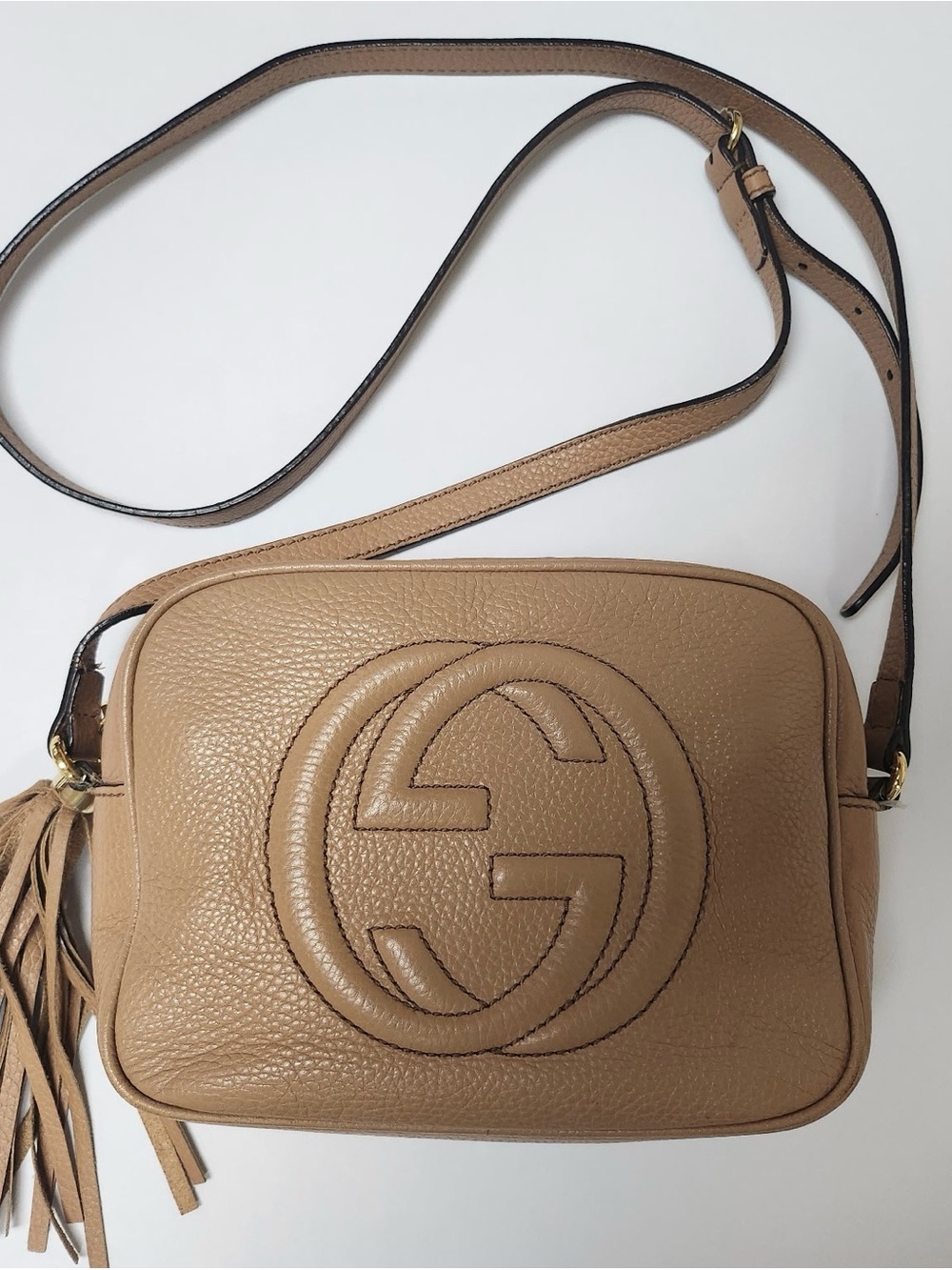 Gucci Tan Pebbled Leather Crossbody with Tassel